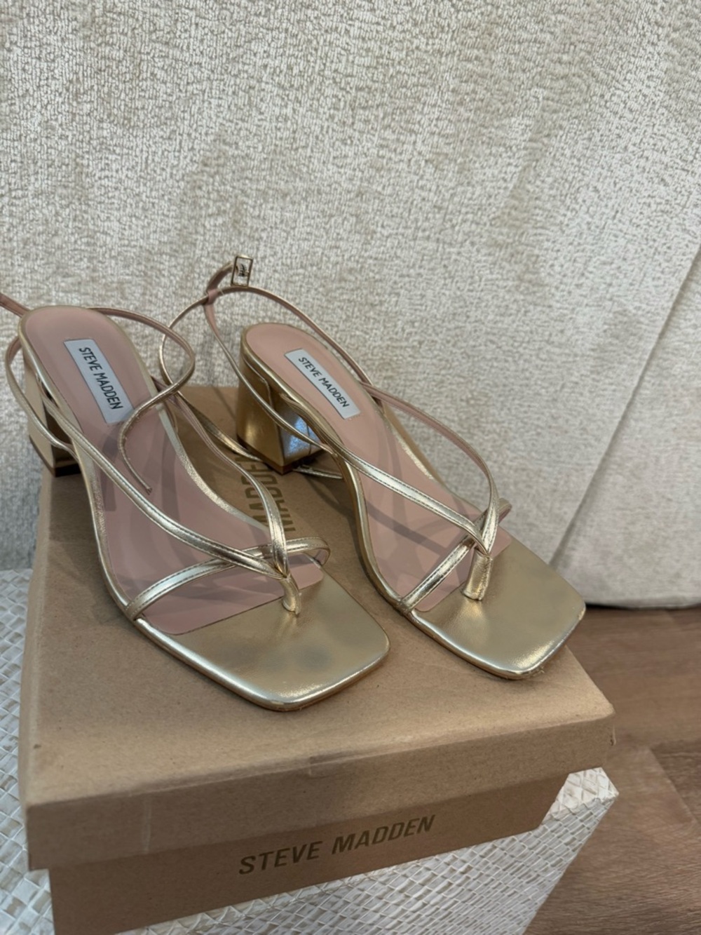 Steve Madden Alaina Gold Strappy Block Heel Sandals